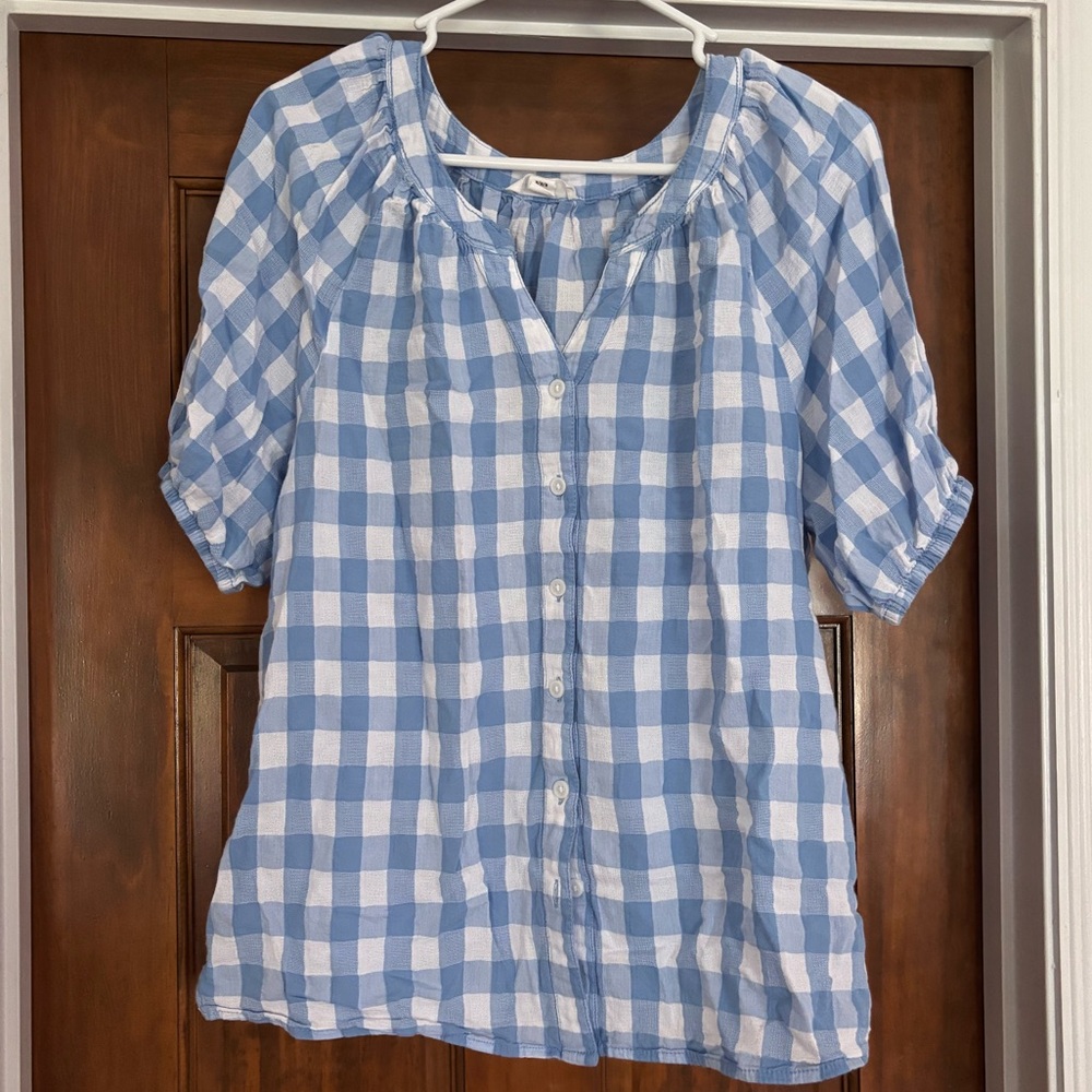 beachlunchlounge Blue and White Checkered Button Down Shirt